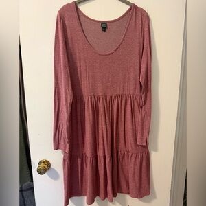 Long Sleeve ❤️ Tiered Scoop Neck Dress - Mauve Pink / red